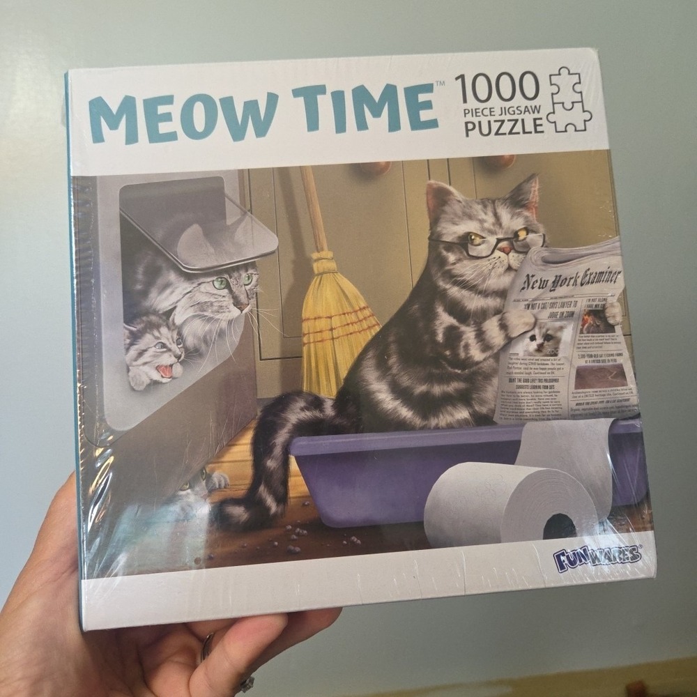 Funwares "Meow Time" 1000 Piece Jigsaw Puzzle 27" X 19" Cat Kitten Bathroom